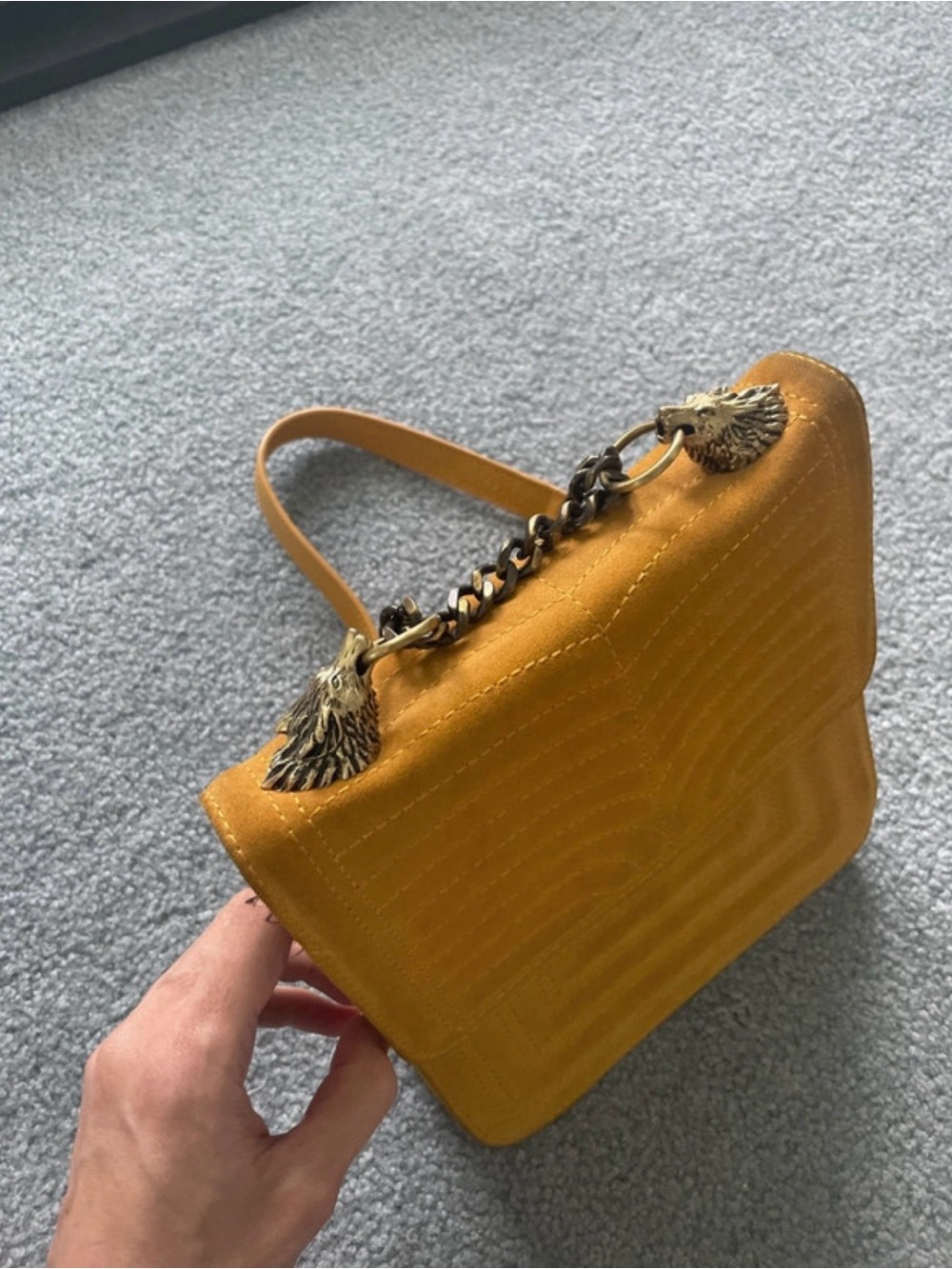 Zara Suede 100% leather Shoulder Bag in Mustard with Gold Hardware